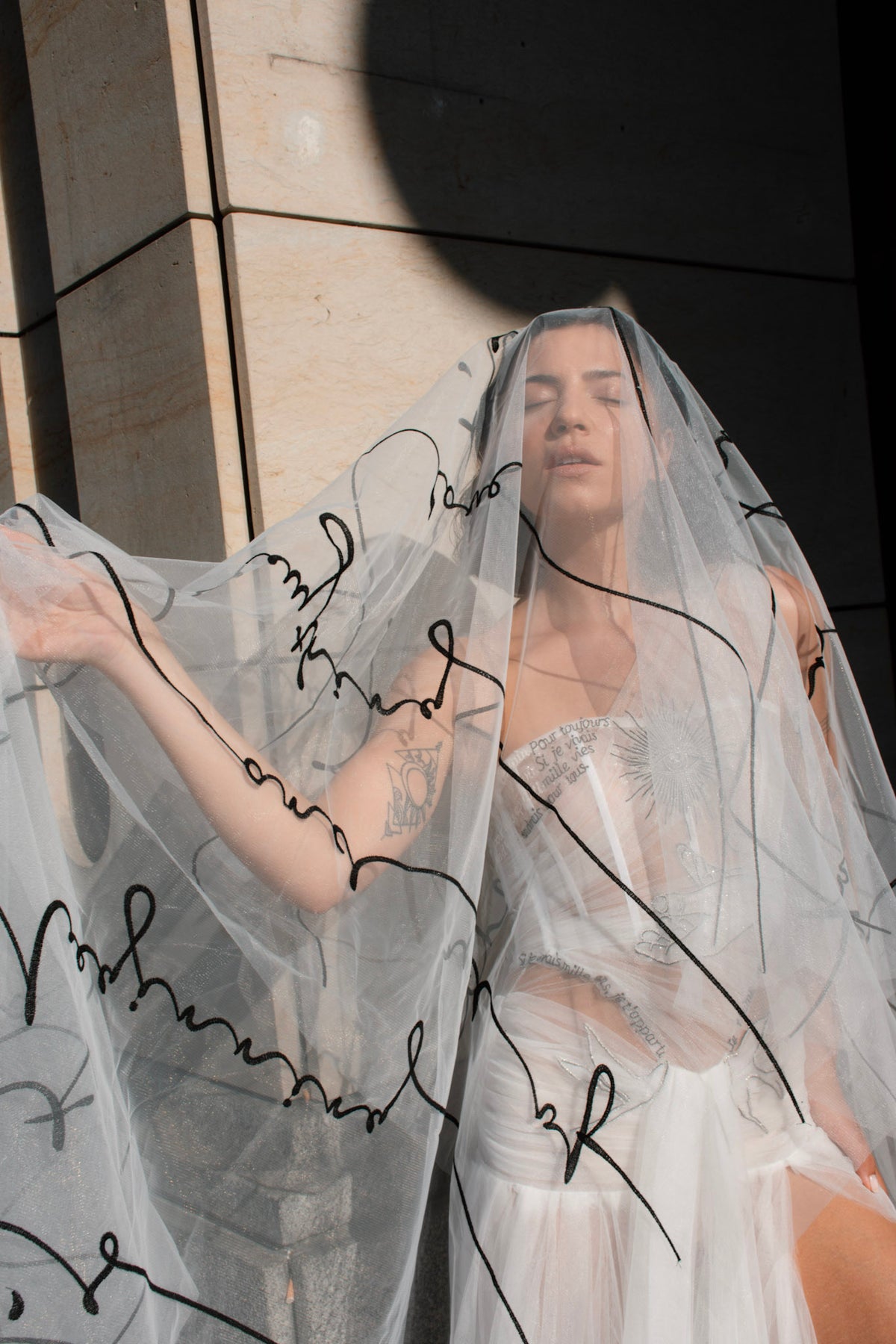 Embroidered wedding/bridal veil - LOVE POEM