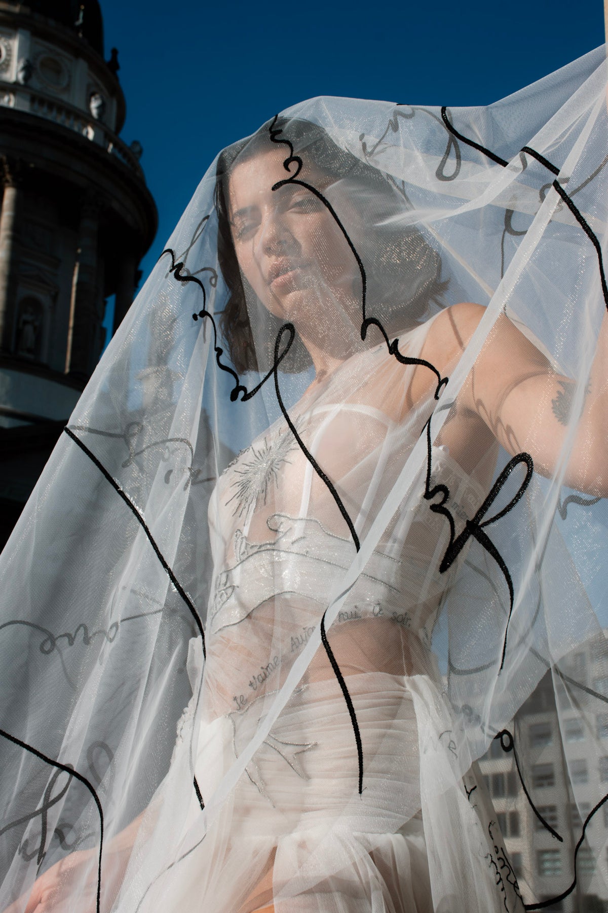 Embroidered wedding/bridal veil - LOVE POEM