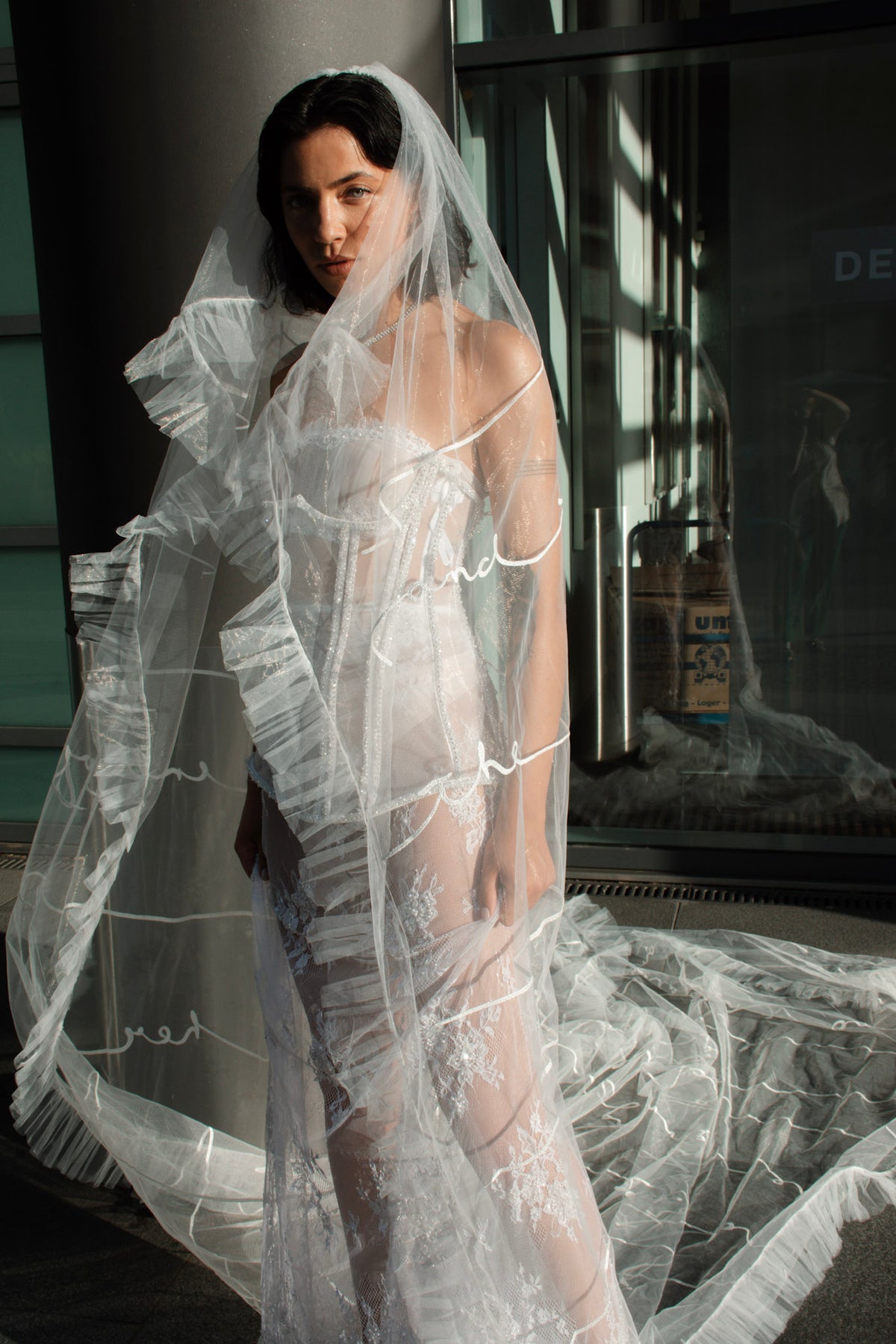 Embroidered wedding/bridal veil - LOVE POEM